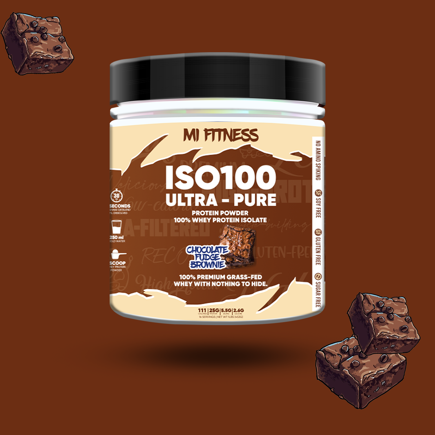 Whey ISO100 ULTRA-PURE Chocolate Fudge Brownie| 1 lbs - Mi Fitness®