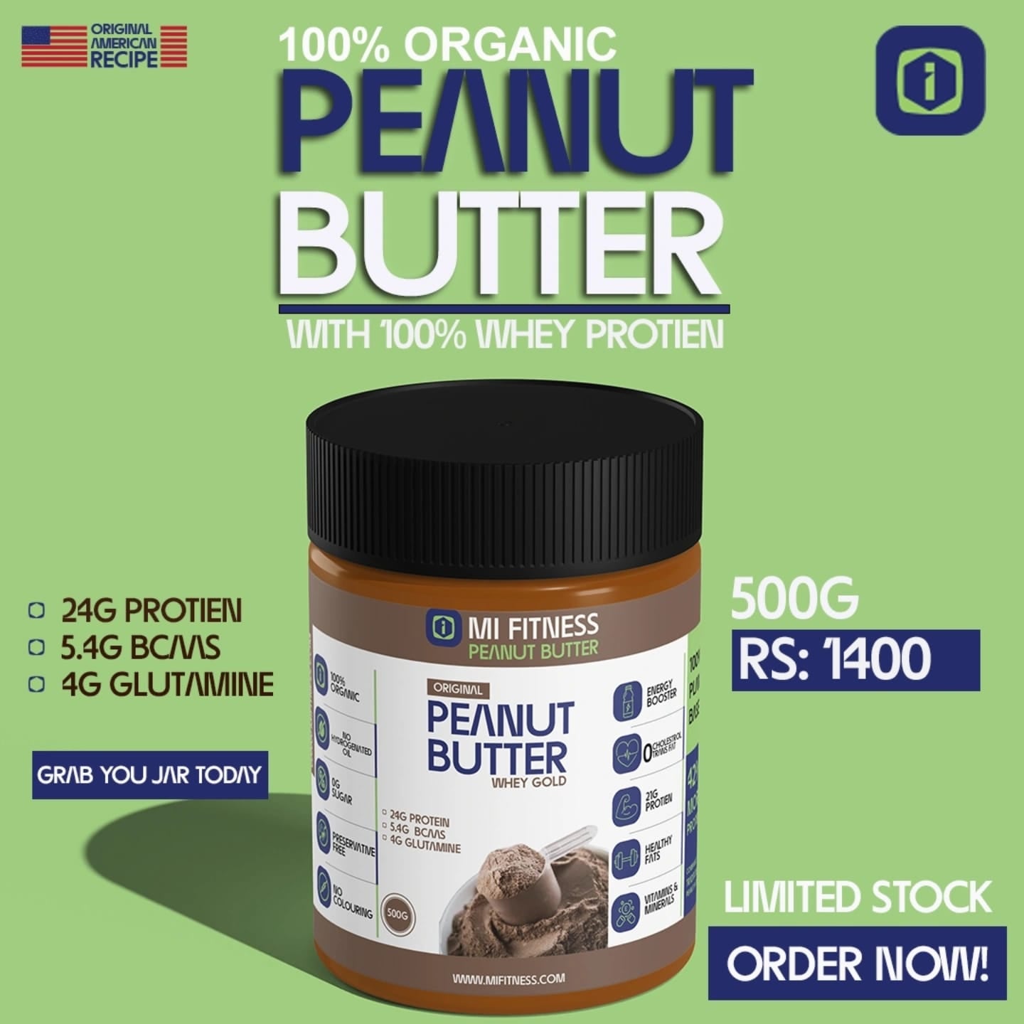 Peanut Butter Whey Gold 500 g - Mi Fitness